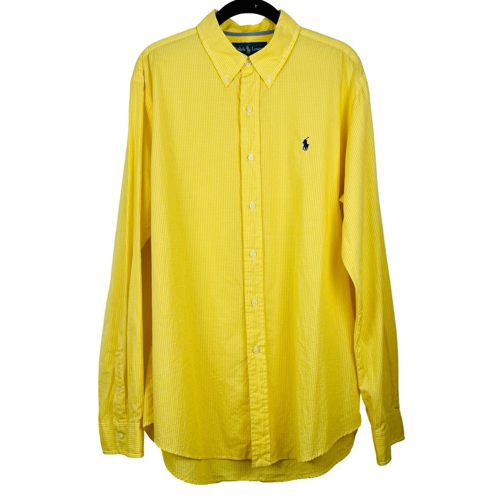 Ralph Lauren Men’s Yellow Gingham Button-Down Shirt – Custom Fit, Size L